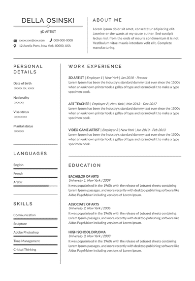 Freelance Artist Resume | Thai Resume